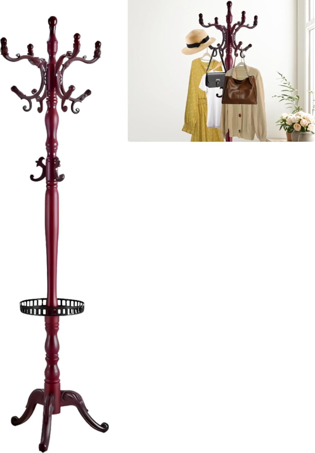 Coat Rack Freestanding, Solid Wooden Coat Rack Stand with Key Tray ...