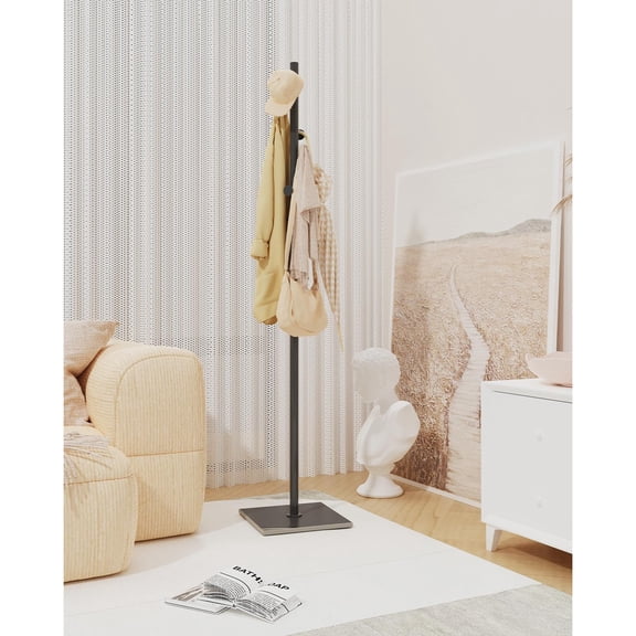Coat Rack Freestanding, Standing Coat Tree with Heavy Rock Slab Base, Modern Metal Coat Hanger Stand with 8 Hooks, Garment Rack, Black