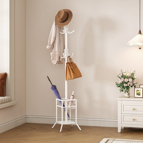 Office Jacket Rack Coat Rack Freestanding with Umbrella Holder, Coat Tree with 12 Hooks ...