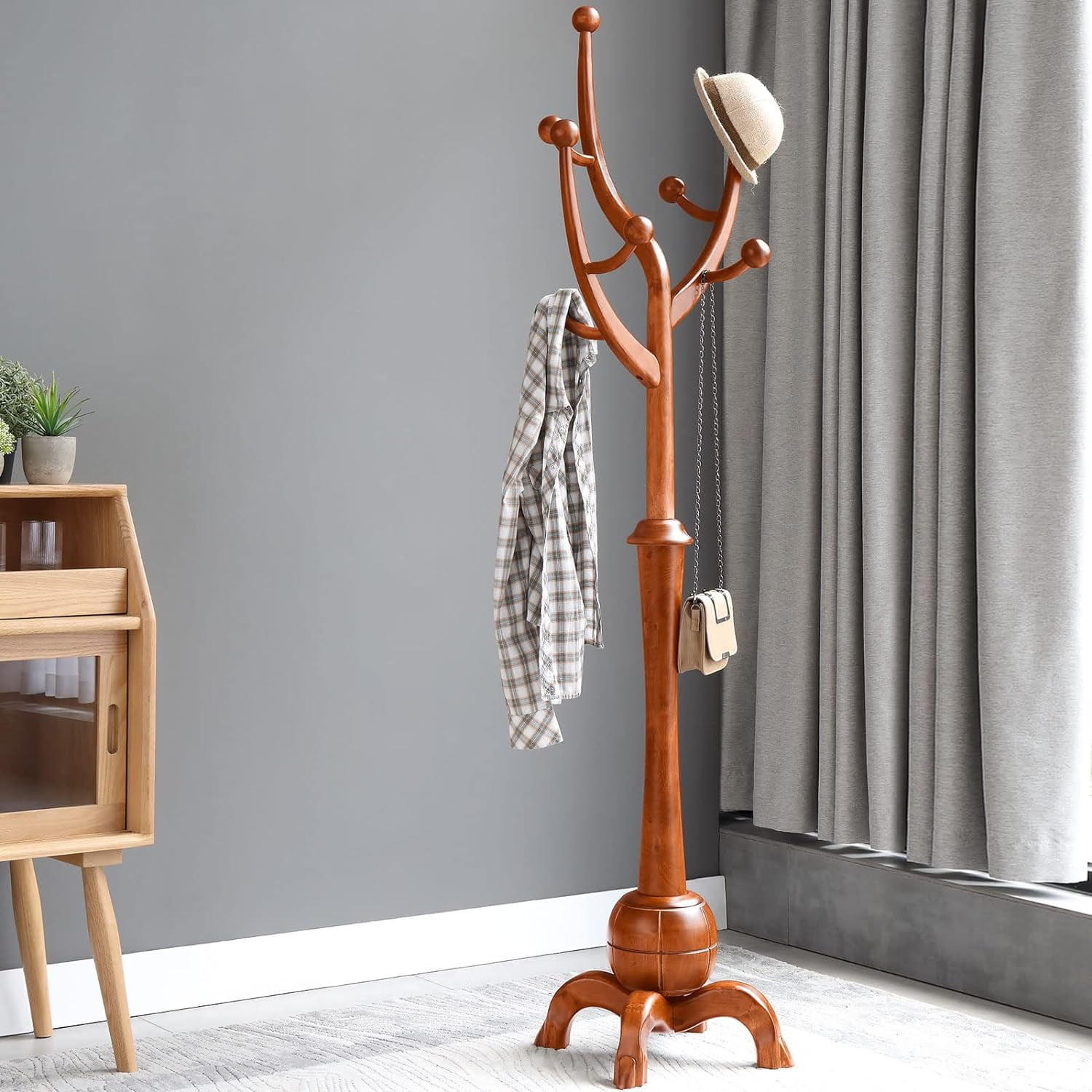 Coat Rack Freestanding Wood Tree Rack with 8 Hooks, Creative Design ...