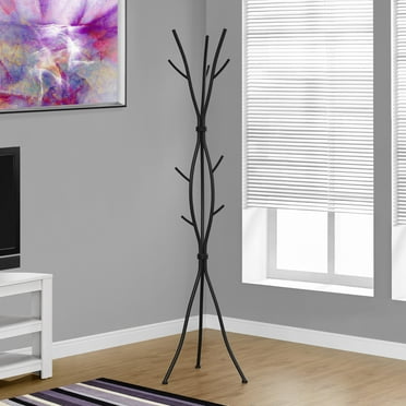 Coat Rack Hall Tree 11 Hooks Entryway 74"H Bedroom Metal Black