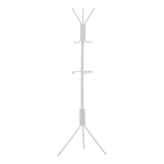 Coat Rack Hall Tree 6 Hooks Entryway 68"H Bedroom Metal White