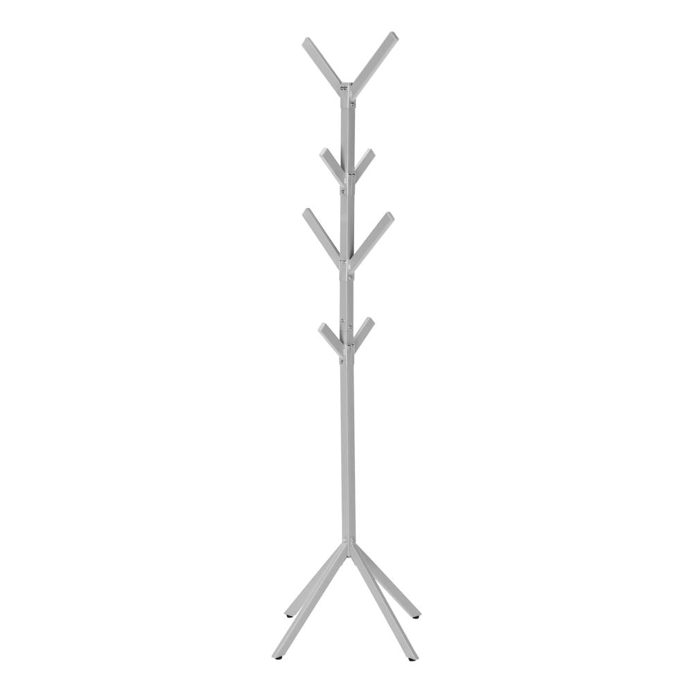 Silver Metal 70" Contemporary Coat Rack with 8 Hooks