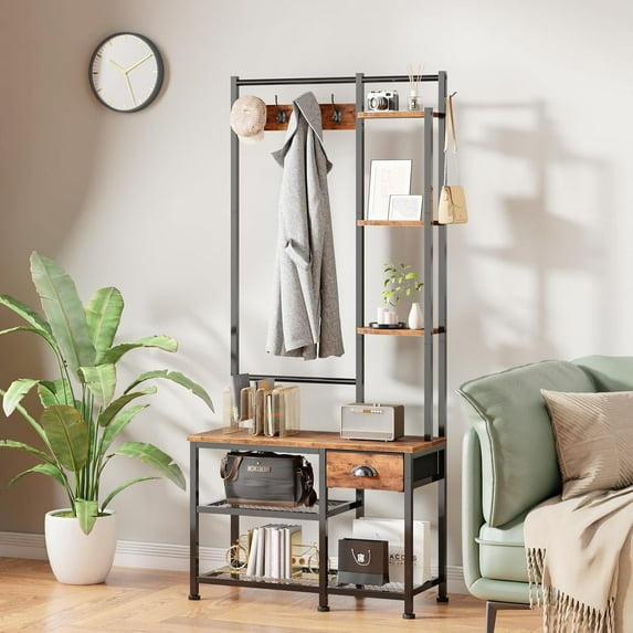Coat Rack, Hall Tree with Bench and Shoe Storage, 4 in 1 Entryway Bench ...
