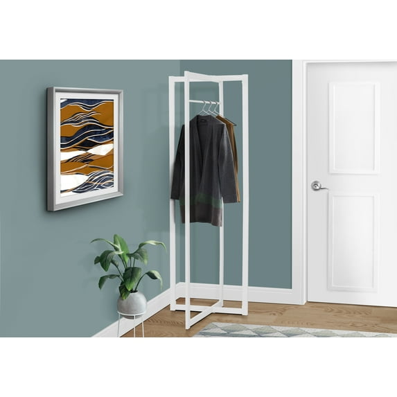 Coat Rack, Hall Tree, Free Standing, Hanging Bar, Entryway, 72"H, Bedroom, Metal, White, Contemporary, Modern