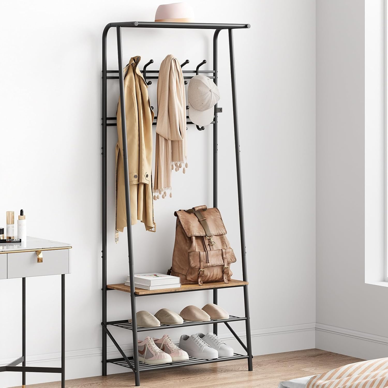Coat Rack Hall Tree with Shoe Storage Bench, 4-in-1 Entryway Bench with ...