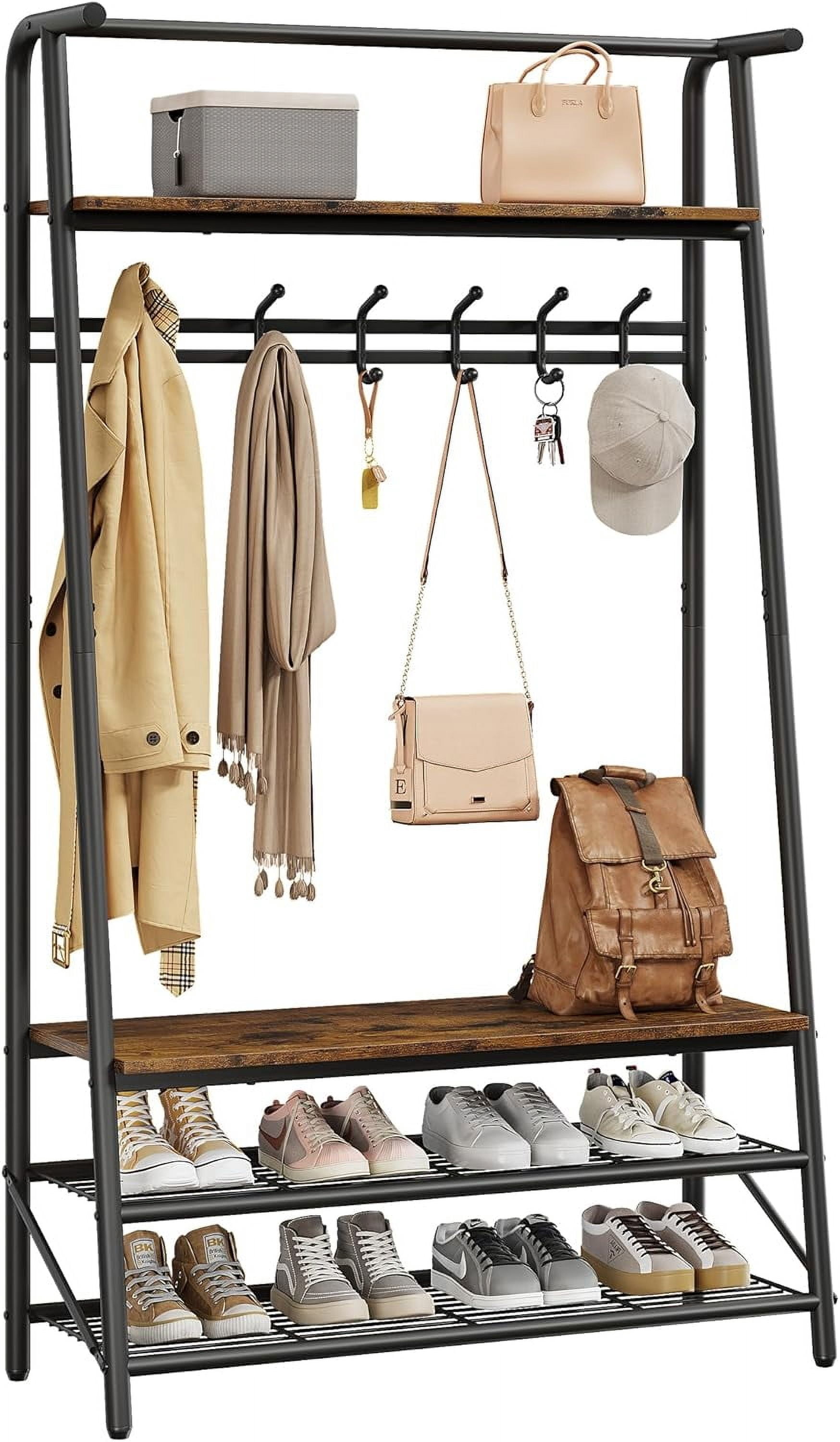 Top Entry Rack Coat Rack Hall Tree with Shoe Storage Bench 4-in-1 Entryway Bench with ...