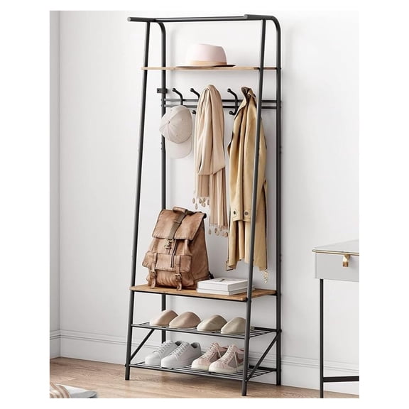 Coat Rack, Hall Tree with and Shoe Storage, Entryway with Coat Rack, 5 and 3 Tier Shoe Storage, Metal Frame for Entryway, Hallway, Front Door, Rustic Brown