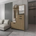 thumbnail image 1 of Coat Rack Hall Tree with Mirror & Storage, Natural Oak | Particle Board | Primary Living Space, 1 of 8