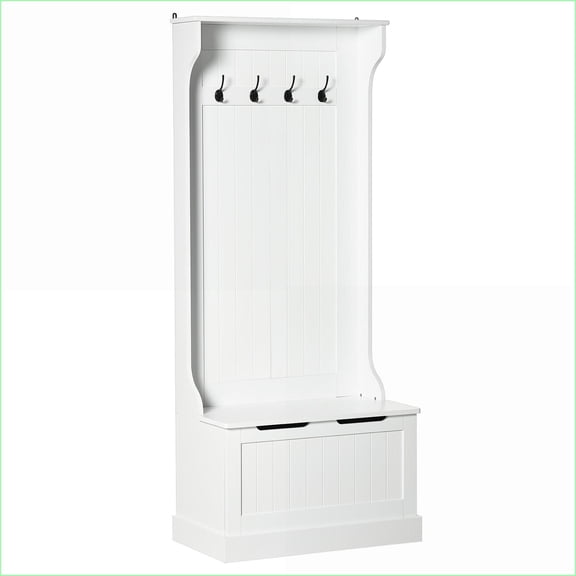 Coat Rack Hall Tree with Storage Bench & Shoe Organizer, White | MDF | White