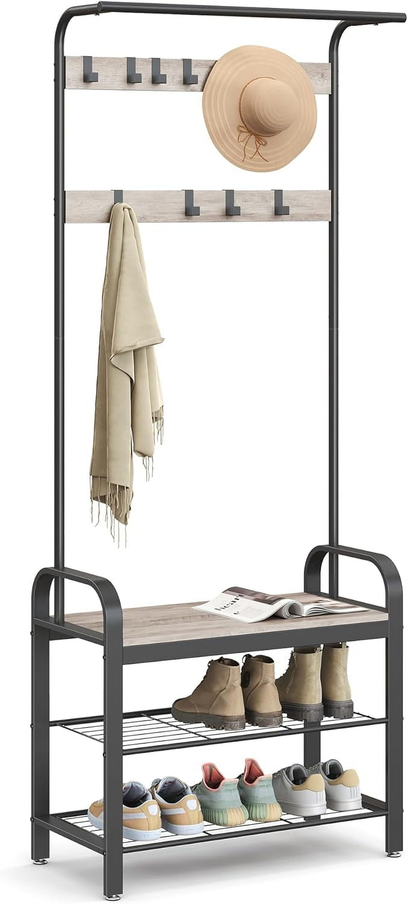 Coat Rack, Hallway Tree with Shoe Changing Bench for Entry, Entryway