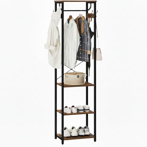 Freestanding Hall Tree Industrial Coat Rack With Shelves & Hooks ...
