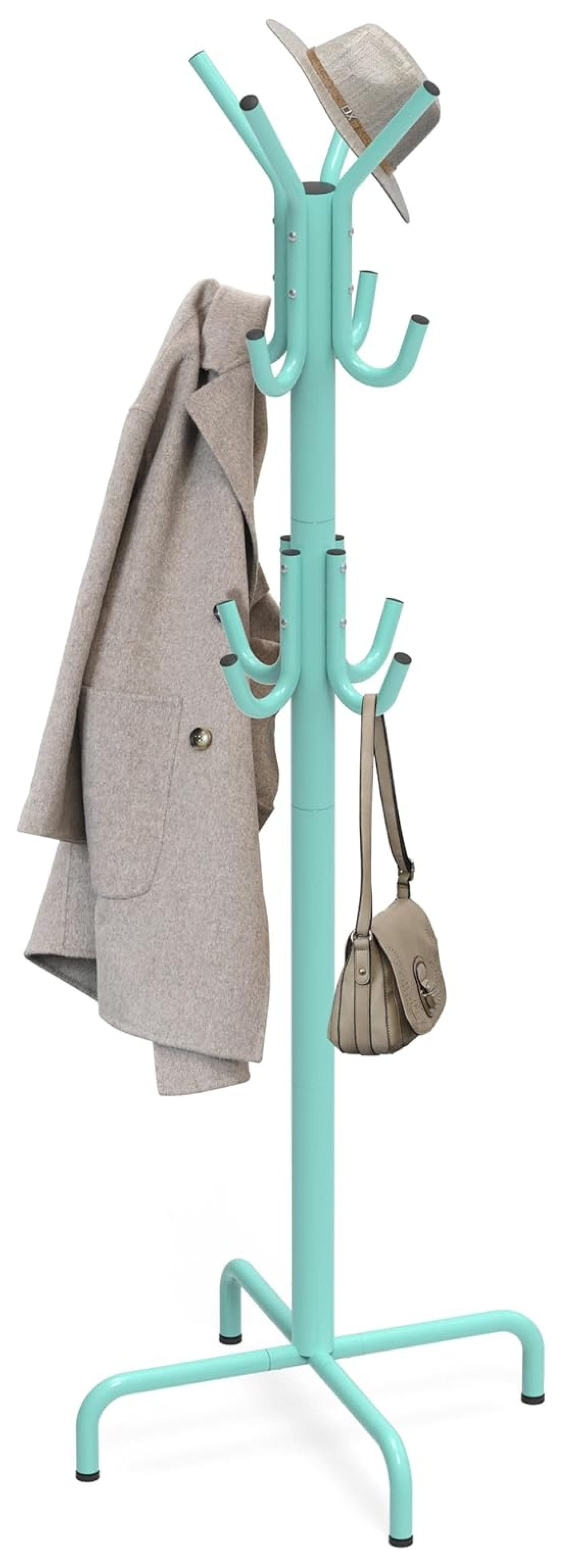 Coat Rack with Hat Holder - 12 Hook Turquoise Metal Garment Organizer ...
