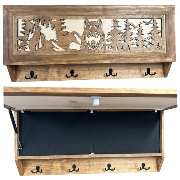 Coat Rack Hidden Storage - Wolf In The Mountains by Bellewood Designs
