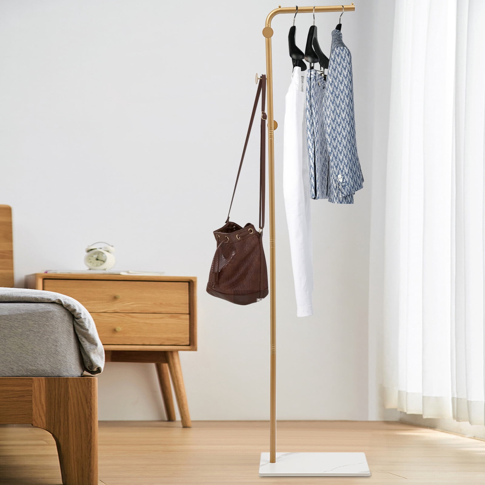 Coat Rack, L-shape Coat Rack with 3 Hooks Hat Bag Stand Tree ...