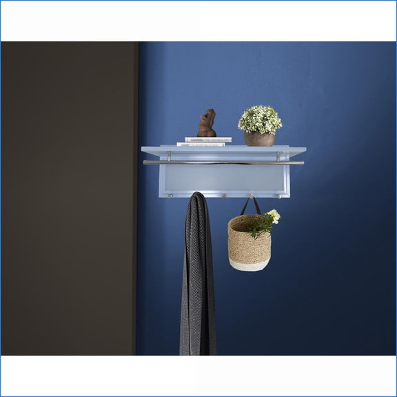 Coat Rack, Modern Metal Wall Mounted with 5 Hooks & Shelf | Blue | Chrome,Metal