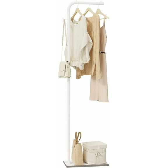 Coat Rack, Portable L-shaped Clothes Rack with Hook, Modern Hanger, Sturdy Freestanding Metal Clothing Rack, Used in Bedroom, Entrance and Living Room, 15.3 x 10.2 x 70.8 inch, White