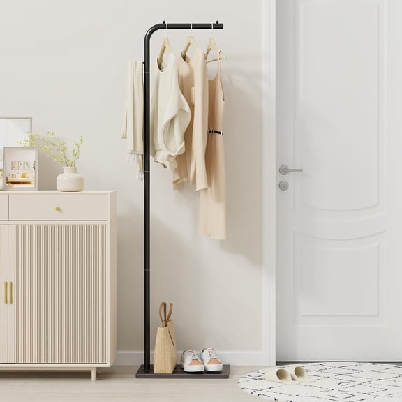 Coat Rack, Portable L-shaped Clothes Rack with Hook, Modern Hanger, Sturdy Freestanding Metal Clothing Rack, Used in Bedroom, Entrance and Living Room, Black