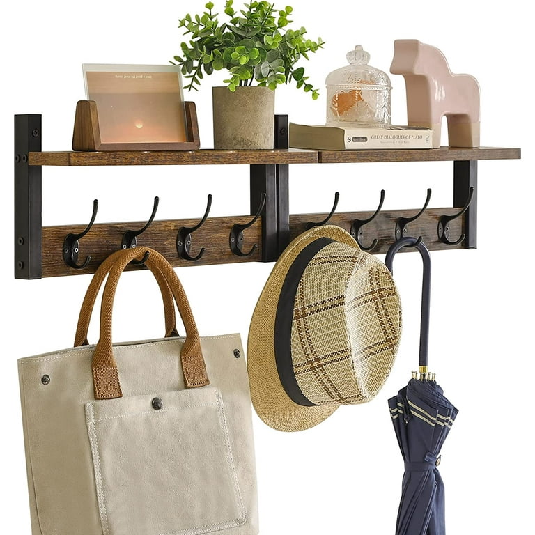 Coat Rack Shelf Wall Mounted, Coat Hooks Set of 2, Entryway Coat