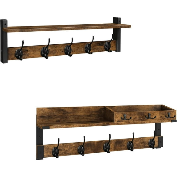 Coat Rack with Shelf, Wall Shelf with Hooks, 26 Inch Long Coat Hanger Wall Mount with Key and Mail Holder, Wood Entryway Shelf for Hanging Hat Jacket Backpack Purse