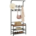 thumbnail image 1 of Coat Rack Shoe Bench, 3-Tier Storage Shelf and 8 Hooks Removable, 3-in-1 Hall Tree Shoe Rack for Entryway, Industrial Accent Furniture with Steel Frame, Multifunctional Hallway Organizer, 1 of 5
