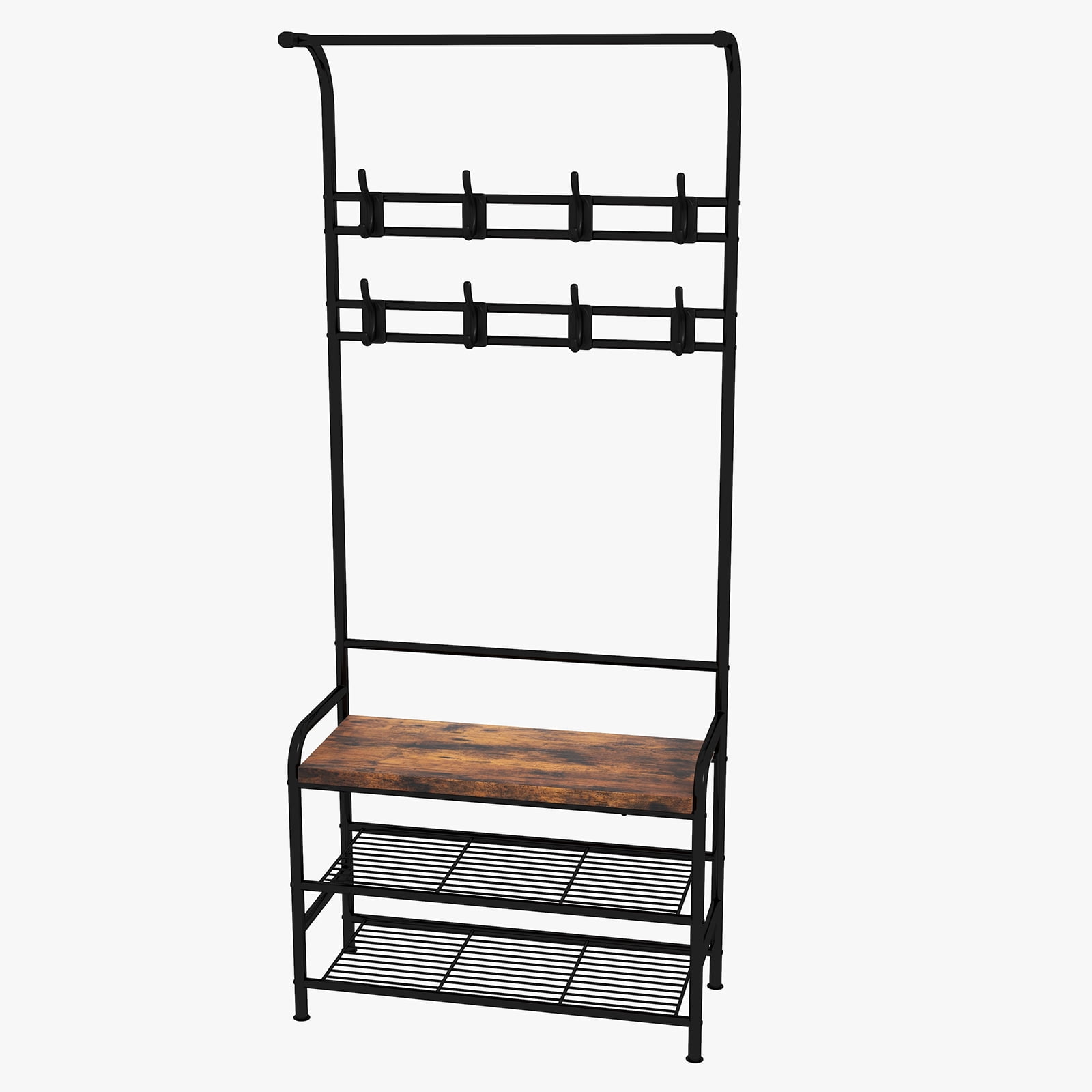 Coat Rack Shoe Bench, 3 in 1 Shoe Rack with 3 Tier Storage Shelf & Removable Hooks