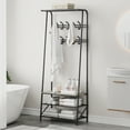 thumbnail image 1 of Coat Rack Shoe Bench, 4-in-1 Hall Trees Entryway Bench with Coat Rack and Shoe Rack, Wood Look Accent Furniture with Steel Frame Storage Shelf and Hanging Bar, Industrial, Rustic Brown & Black, 1 of 9