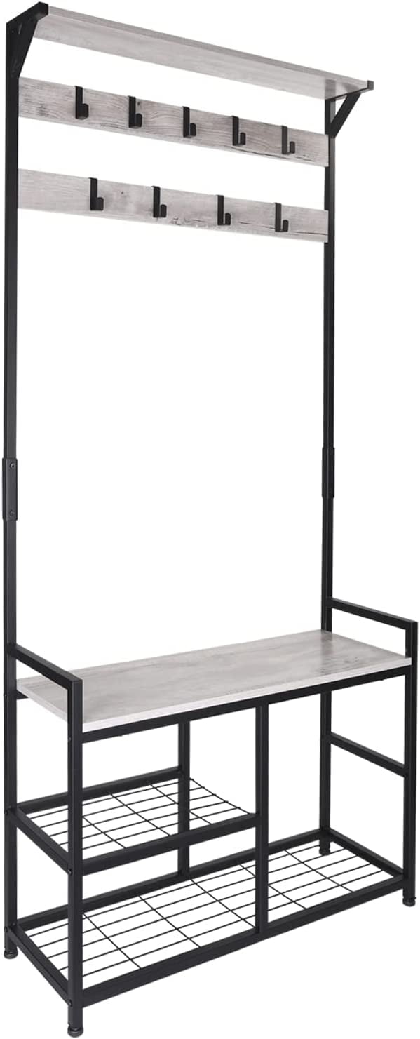 Coat Rack Shoe Bench, Hall Tree Entryway Storage Bench, Wood Look