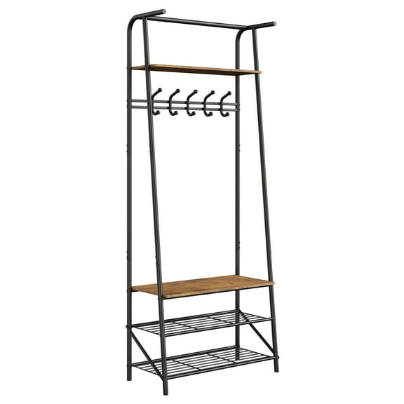 Coat Rack Shoe Bench Organizer with 5/10 Hooks, 4 in 1 Entry Hallway Coat Rack with Storage Function, Metal Frame Hallway Organizer, Wood Look Decorative Furniture