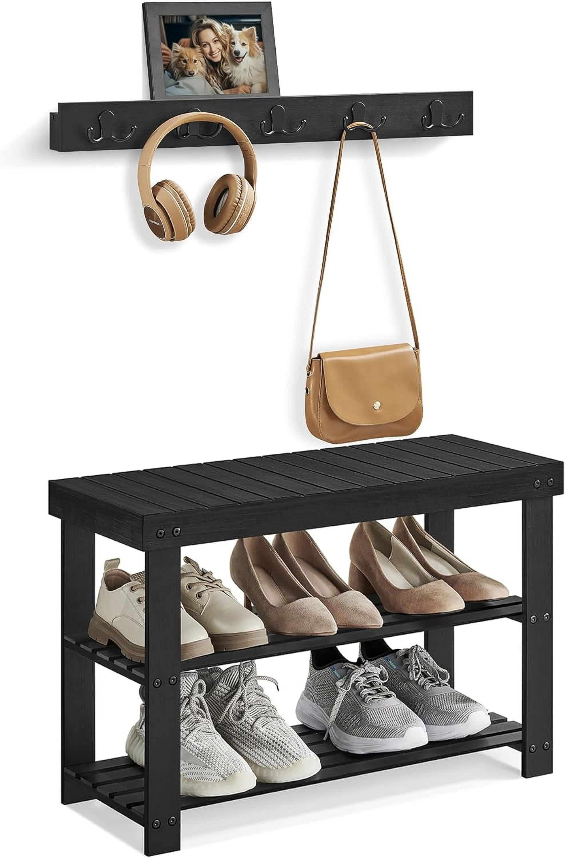 Coat Rack Shoe Bench Set, 3-Tier Bamboo Shoe Rack Bench ...