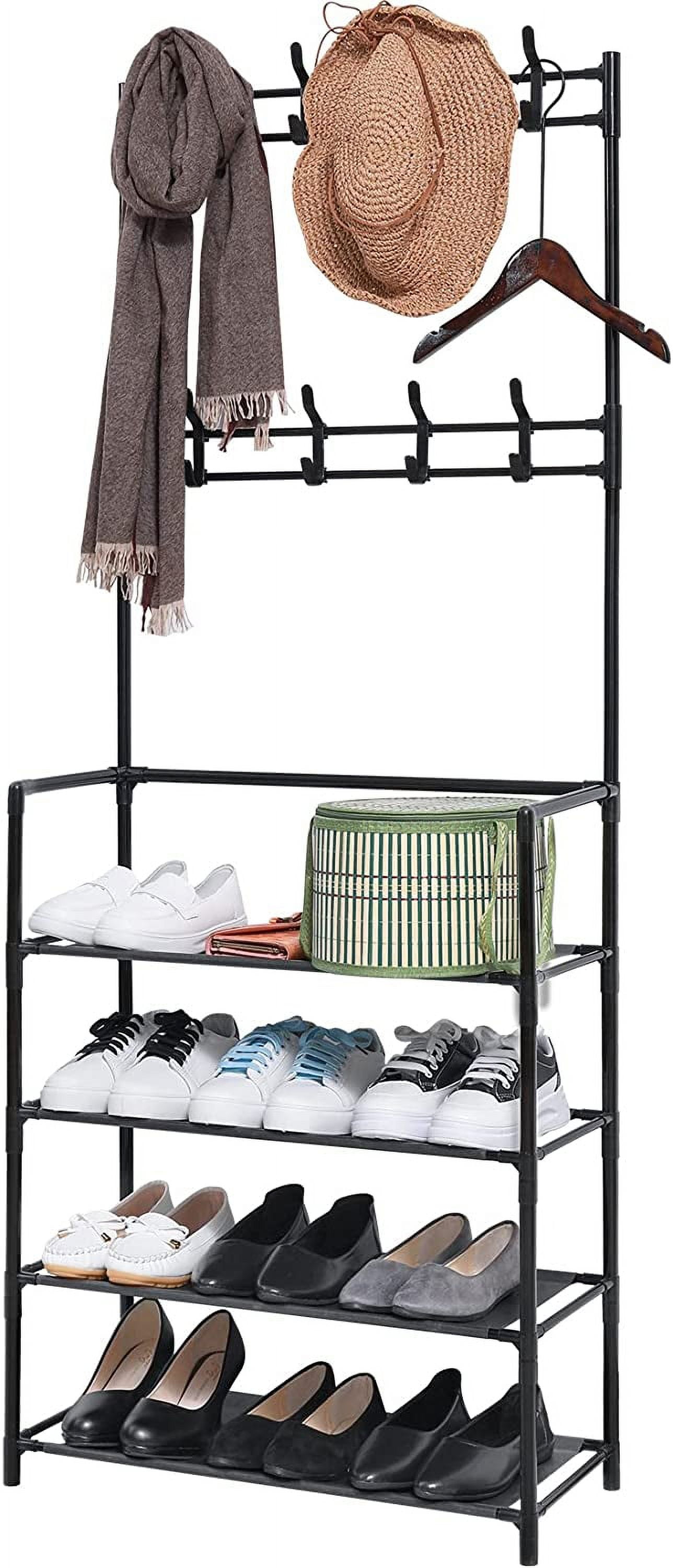 Coat Rack Shoe rack Hall Tree 3 in 1 Designed of Metal Storage Rack
