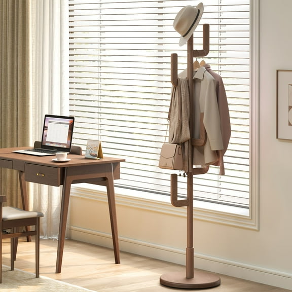 Coat Rack, Solid Wood Cactus Coat Rack Stand, Freestanding Coat Rack With 1.59 gal-shaped Hooks And 3 Adjustable Sizes, Sturdy And Easy To Assemble Coat Tree For Entryway, Bedroom