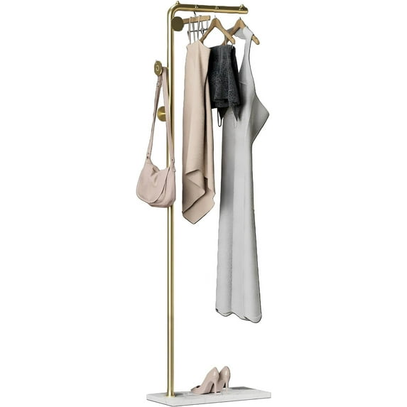 Coat Rack Stand, Gold Clothing Rack Freestanding with Satin Steel Finish and Natural Stable Marble Base, for Coats, Hats, Scarves, Clothes, and Handbags be Applicable Home Bedroom Hotel Hall