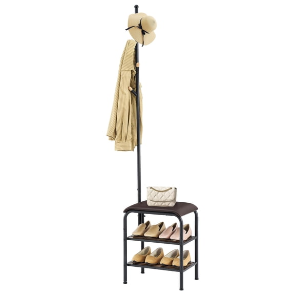 Coat Rack Stand Shoe Bench - 3 In 1 Hall Tree With Storage Benches Small Metal Shoes Shelf For Entryway Living Room Bedroom Hallway Mudroom
