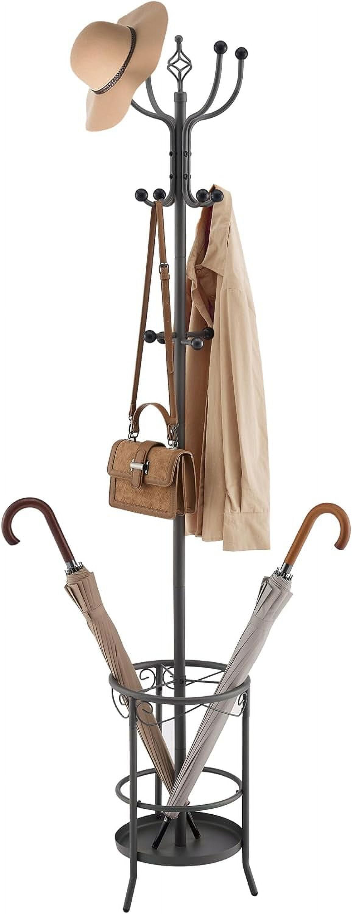 Coat Rack Stand with Umbrella Holder, Free standing Coat Hanger Stand