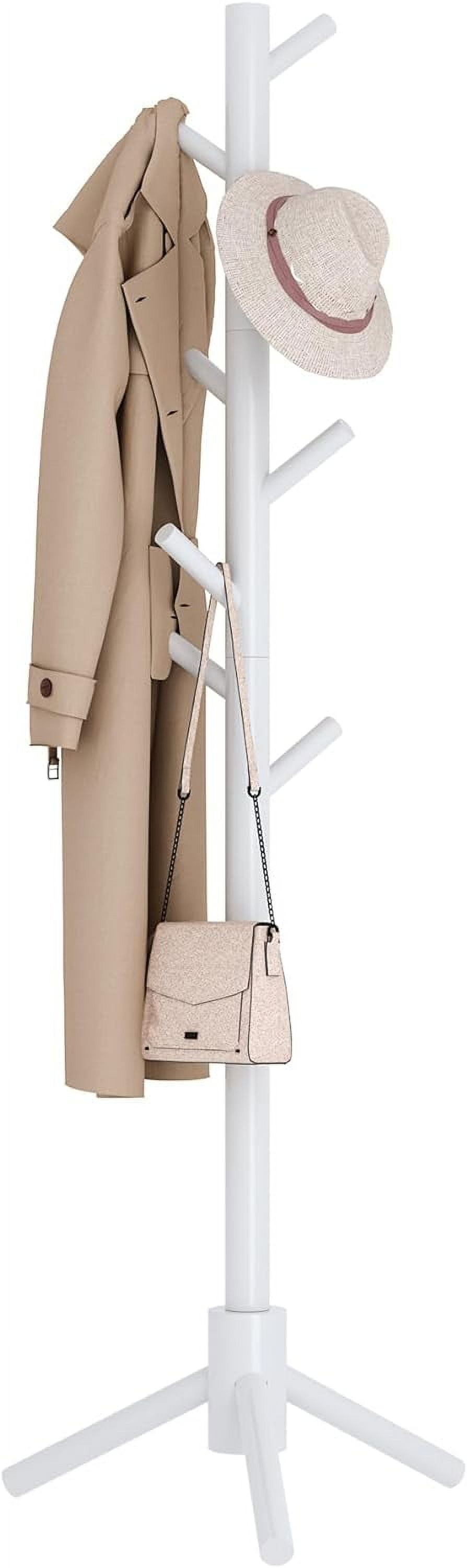 Coat Rack Stand, Wooden Freestanding Coat Rack with 8 Hooks, Easy