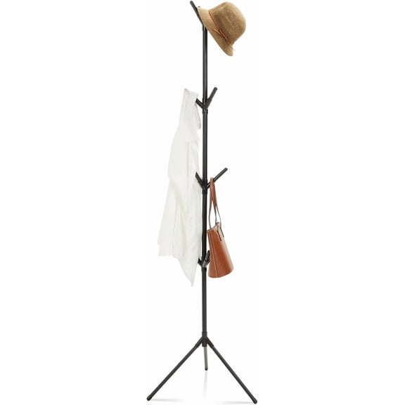 Coat Rack Stand with 12 Hooks,Metal Freestanding Coat Standing,Light weight Cap Rack,Black