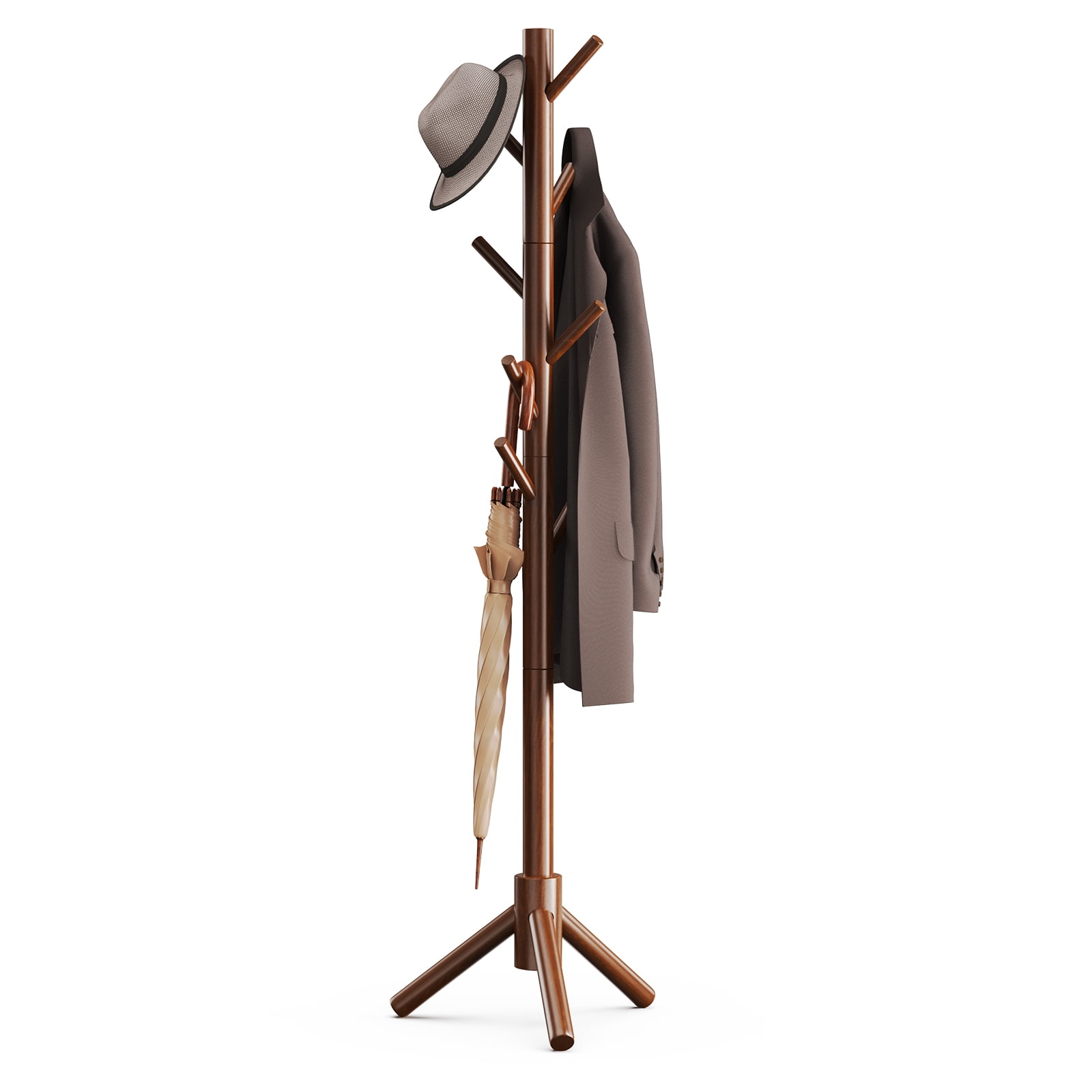 Coat Rack Stand with 3 Height Options and 8 Hooks Wooden Freestanding