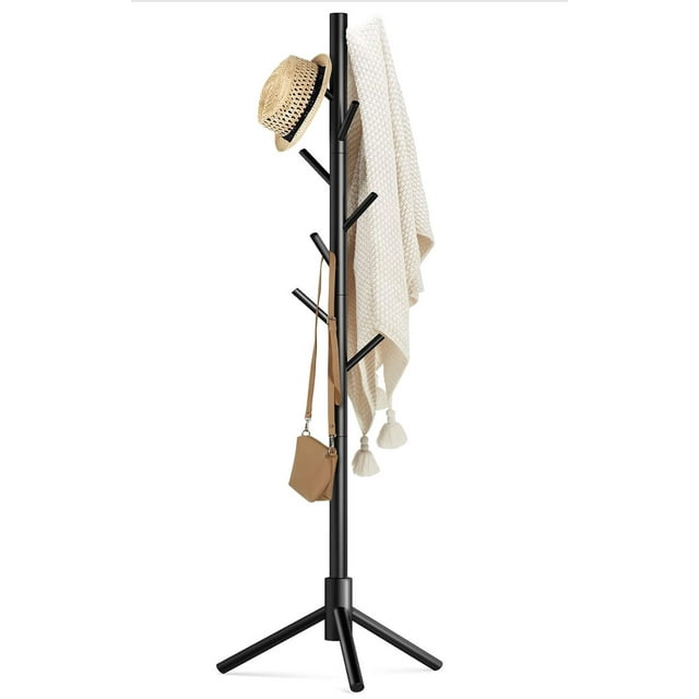 Coat Rack Stand with 3 Height Options and 8 Hooks Wooden Freestanding ...