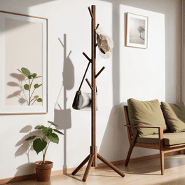 ZOBER Wooden Coat Rack Stand, Adjustable, 6 Hooks, for Coats