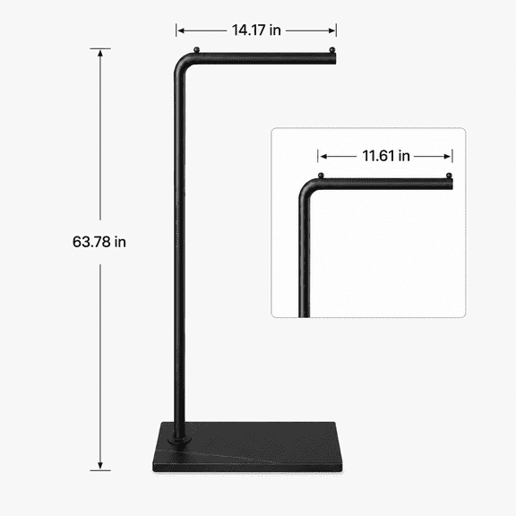Coat Rack Stand with Metal Pole and Slate Base, Black Freestanding Hall Tree
