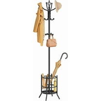 Coat Rack Stand with Umbrella Holder, Coat Tree Freestanding with 16 Hooks, 13.7"D x 13.7"W x 74.4"H, Black