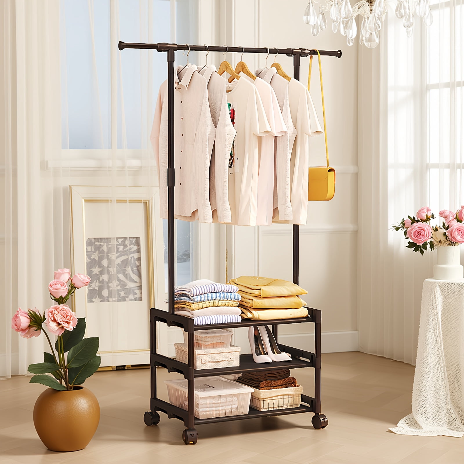 Coat Rack with Storage Shelf, Black Metal Clothes Rack, Freestanding ...