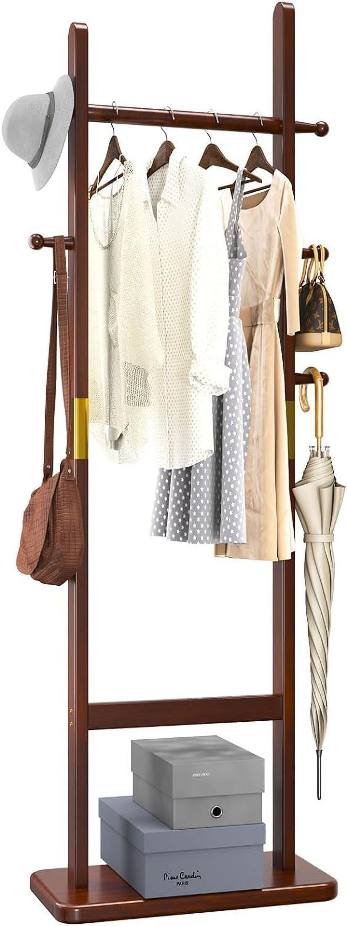 Coat Rack Tree Stand With Very Sturdy Base, Freestanding Small Clothes Rack Heavy Duty, Garment Hanging Racks For Kids And Adults, Space Saving Brown