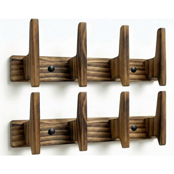 Coat Rack Wall Mount, 12 Inch Rustic Wood Wall Hooks for Hanging, Mortise and Tenon Coat Hooks, Wall Hooks for Coats, Hat Rack, Bag Hanger, Key Holder, Towel Rack for Bathroom (Brown)