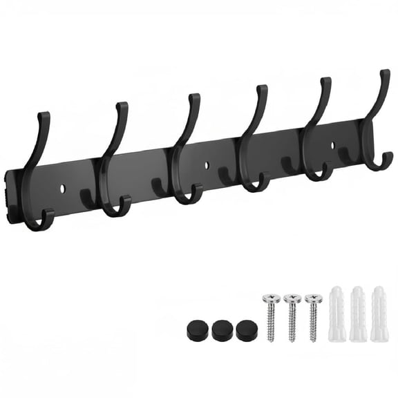 Coat Rack Wall Mount, 2 Pack Coat Hooks Hanger Wall Double Hook Rack Rail Towel Hat Rack Entryway Bathroom Hanger Organizer for Robes, Clothes, Bags, Hat(Black)