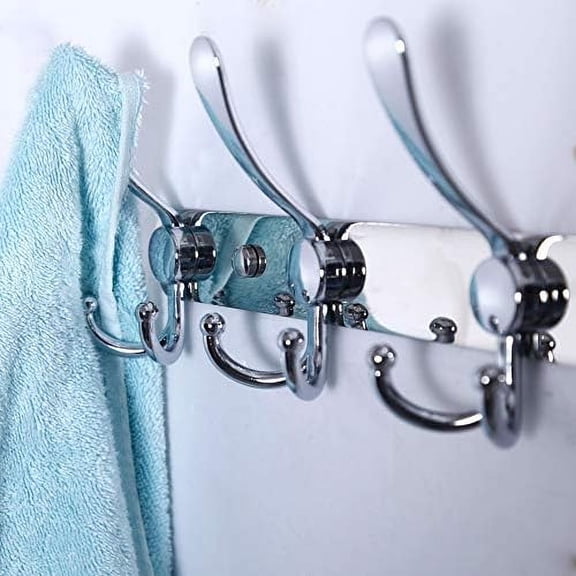 Coat Rack Wall Mount - 29.5” Long 8-Tri-Hooks Heavy Duty Coat Hanger Rail Wall Hooks for Hanging Coats Hats Clothing Clothes Purse Mudroom Entryway, Chromed