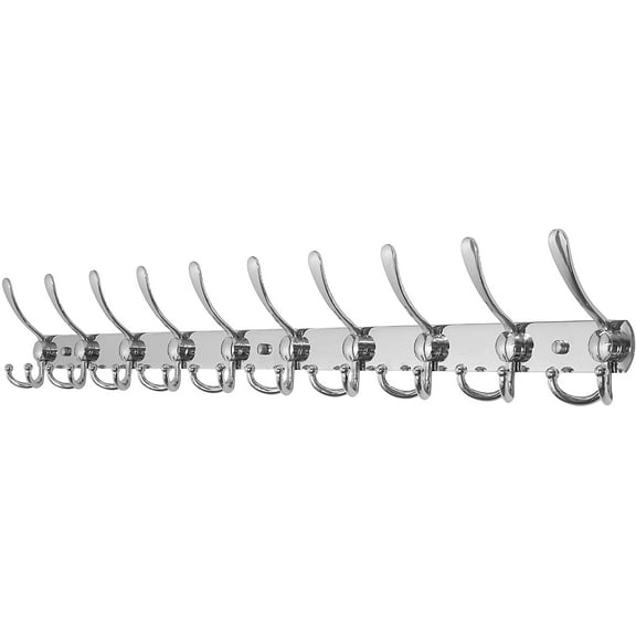 Coat Rack Wall Mount,37 5/8" Long,10 Hooks,Coat Hooks Wall Mounted,16" Hole to Hole,Coat Hanger Wall,Triple Hooks for Hanging Coats,Clothes,Jacket,Hats,Black