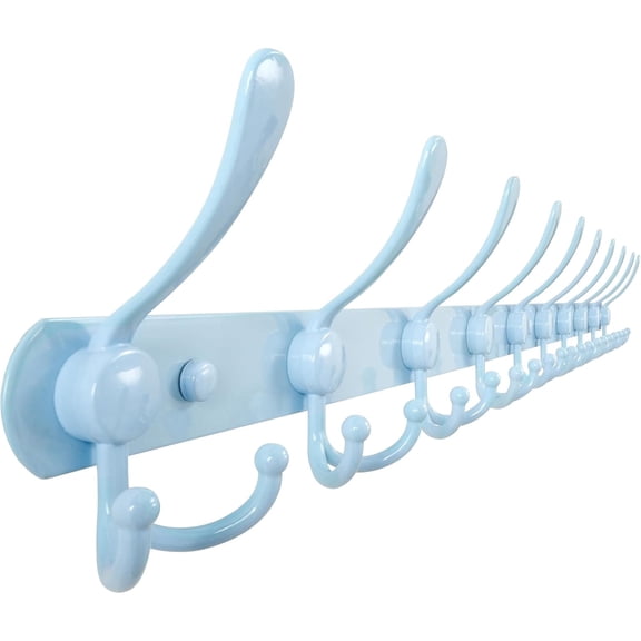 Coat Rack Wall Mount - 38 Long 10-Tri-Hooks Heavy Duty Coat Hanger Rail Wall Hooks for Hanging Coats Hats Clothing Clothes Purse Mudroom Entryway, Blue