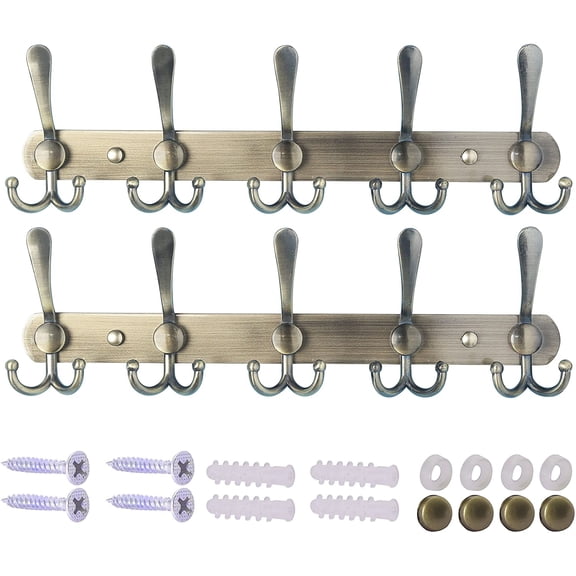 Coat Rack Wall Mount - 38” Long 10-Tri-Hooks Heavy Duty Coat Hanger Rail Wall Hooks for Hanging Coats Hats Clothing Clothes Purse Mudroom Entryway, Gray